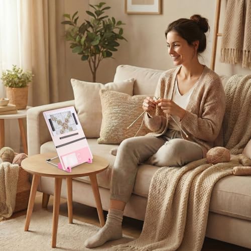 8 Pcs Cross Stitch Accessories and Tools 11.5 x 4.7 Inch Metal Magnet Board Chart Knitting Pattern Holder 2 Bookmark Magnifier with Ruler 1 Bracket 4 Magnet Strips for Crafts Work (8 count)