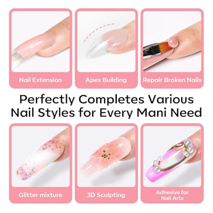 Poly Gel Nail Kit 30 Colors with 8W Nail Lamp Pink Yellow Grey (6 Fl Oz)