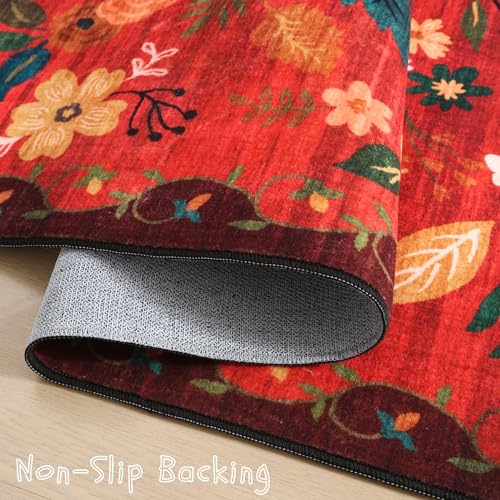 Door Mat Indoor Entrance 2x3 Rug Machine Washable Boho Floral Small Area Rug Non