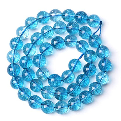 10mm 38pcs Blue Topaz Crystal Quartz Natural Stone Round Loose Beads for Jewelry Making DIY Bracelet Necklace Earrings (16 Count)