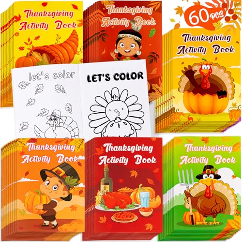 60PCS Thanksgiving Activity Books Party Favors for Kids (60 Count)