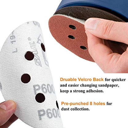 5-Inch 8-Hole Hook & Loop Sanding Discs 600-2000 Mixed Grit, 60-Pack (60 Count)