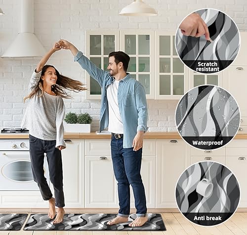 Kitchen Mats for Floor Modern Abstract Kitchen Rugs Grey Stripe Anti Fatigue Kitchen Mats Waterproof Floor Mats Cushioned Non