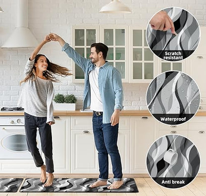 Kitchen Mats for Floor Modern Abstract Kitchen Rugs Grey Stripe Anti Fatigue Kitchen Mats Waterproof Floor Mats Cushioned Non
