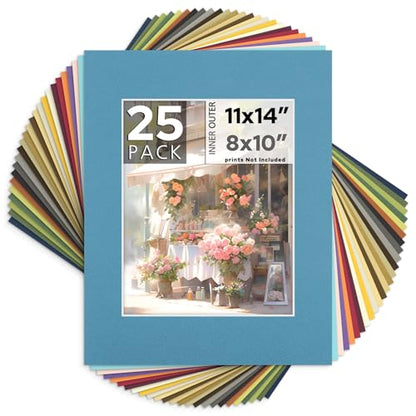 Mat Board Center 25 Pack 11x14 Picture Mat for 8x10 Photo Mixed Color