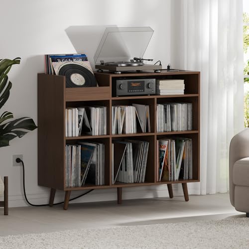 Large Record Player Stand with Vinyl Storage Cabinet