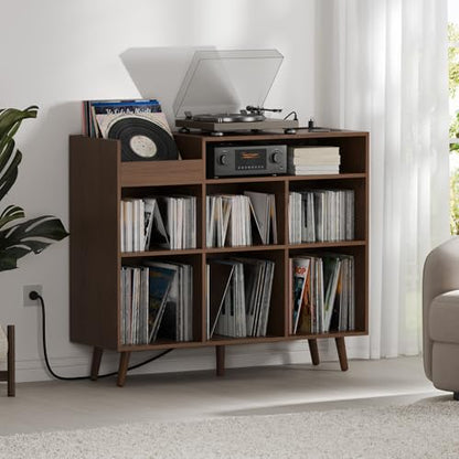 Large Record Player Stand with Vinyl Storage Cabinet