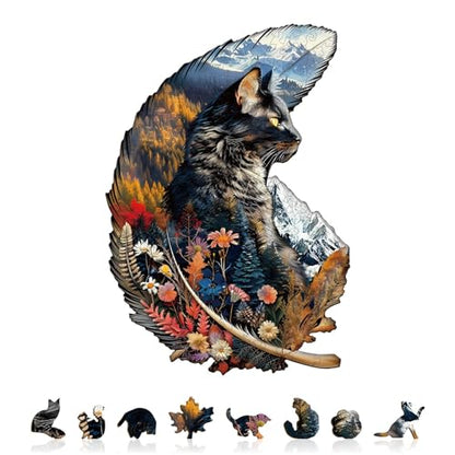 Feather Cat Puzzles Adults Gifts Wooden 140 Pieces 11.4 * 8.0in