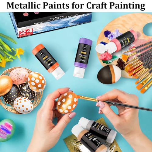 24 Colors Acrylic Metallic Paint Set with 12 Brushes (48 Fl Oz)