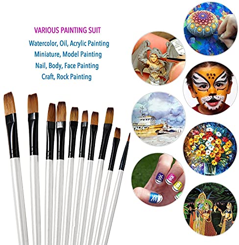 Flat Paint Brush Set for Acrylic Watercolor & Oil Painting (12 Count)