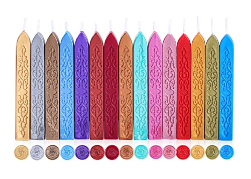 15Pcs Sealing Wax Sticks with Wicks for Wax Seal Stamp (15 Count)