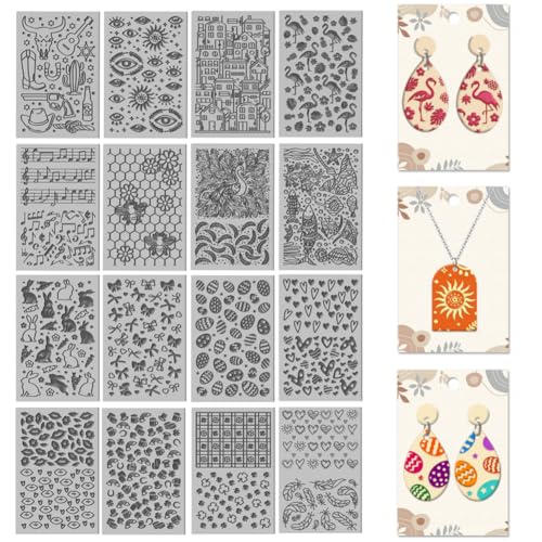 16 Sheets Bee and Butterfly Clay Texture Mat Cowboy Pattern Polymer Clay Texture Sheets DIY Tools for Pottery Earring Jewelry Making Stamp Engraving Machines
