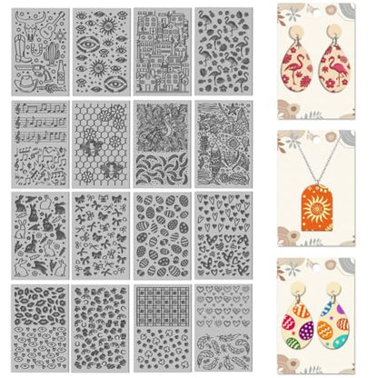 16 Sheets Bee and Butterfly Clay Texture Mat Cowboy Pattern Polymer Clay Texture Sheets DIY Tools for Pottery Earring Jewelry Making Stamp Engraving Machines