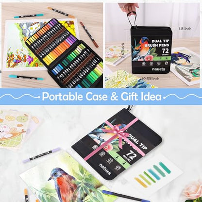 72 Colors Dual Tip Watercolor Paint Markers Pens (72 Count)