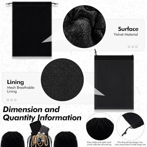 15 Pcs Black Velvet Drawstring Bags (15 Count)