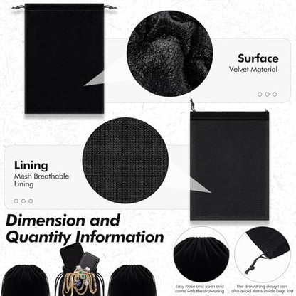 15 Pcs Black Velvet Drawstring Bags (15 Count)