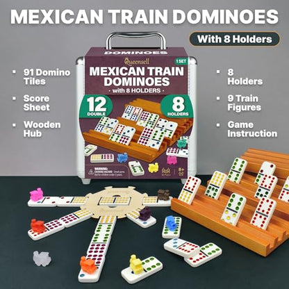 Mexican Train Dominoes Set with 8 Holders