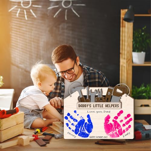 DIY Daddy's Little Helpers Tool Box Craft Plaque Baby Handprint Gifts for Mechanic Dad