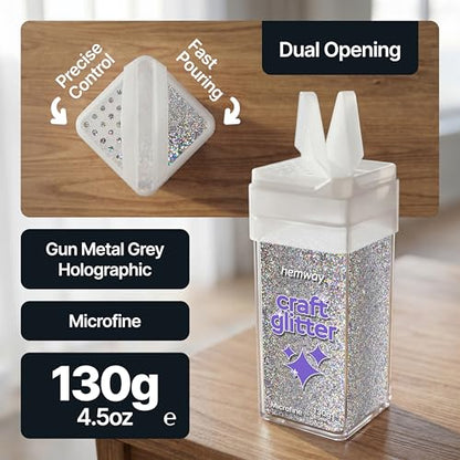 Craft Glitter Shaker Gun Metal Grey Holographic 110g Microfine (4.6 Ounce)