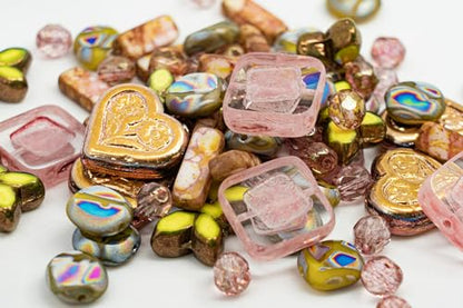 2.1oz (60g) of Focal Glass Bead Mix with Table-Cut Flower and Butterfly Beads, PG Pale Green Pink (2.1164 Ounce)