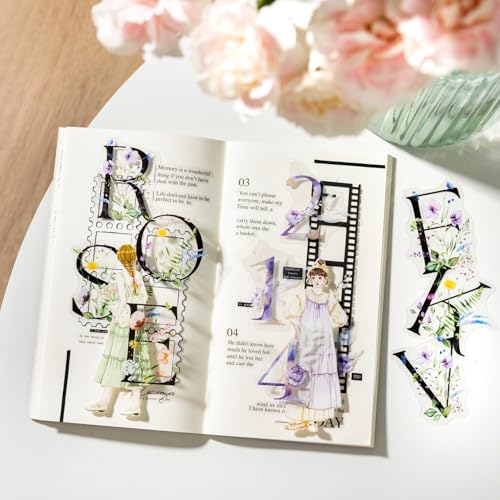 216 Pcs Floral Alphabet and Number PET Stickers for Scrapbooking (216 Count)