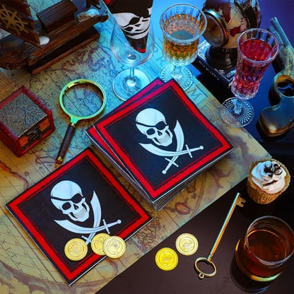 60 Pcs Pirate Napkins 6.5 x 6.5 Inches Pirate Party Decorations (60 Count)