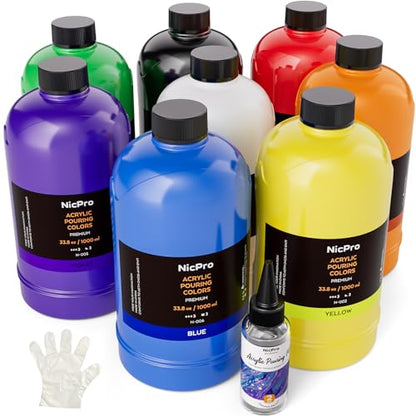 8 Colors Large Bulk Acrylic Pour Paint Set (270.4 Fl Oz)