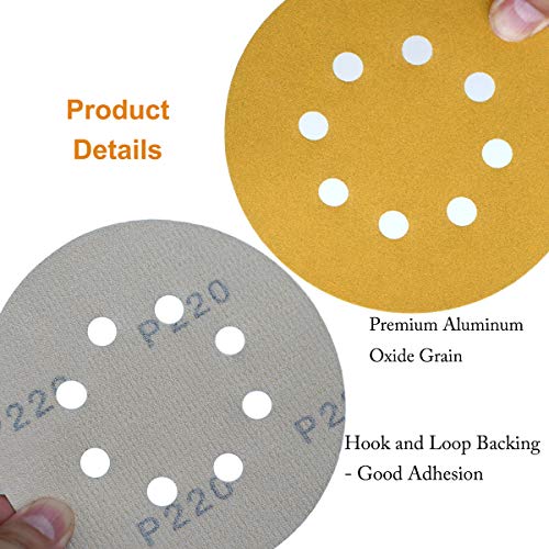 5-Inch 8-Hole Hook and Loop Sanding Discs 220-Grit, 100-Pack (100 Count)