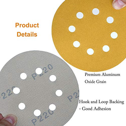 5-Inch 8-Hole Hook and Loop Sanding Discs 220-Grit, 100-Pack (100 Count)