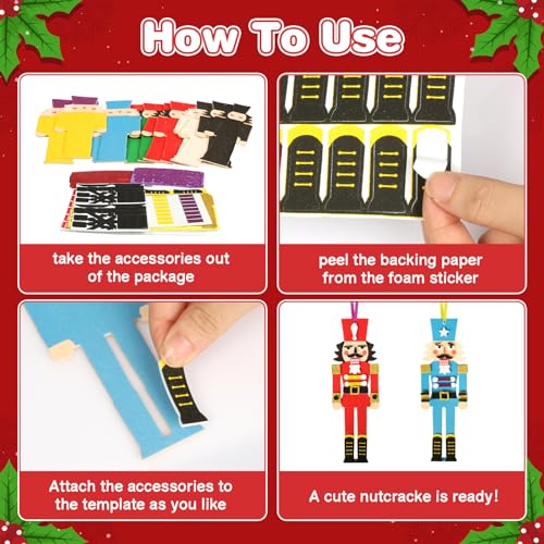 12 Pack Nutcracker Craft Kit for Kids Make You Own Foam Stickers Ornament DIY Christmas Arts and Crafts fo Chirstmas Party Supplies Christmas Tree Decoration (12 Count)
