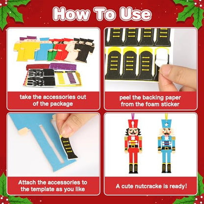 12 Pack Nutcracker Craft Kit for Kids Make You Own Foam Stickers Ornament DIY Christmas Arts and Crafts fo Chirstmas Party Supplies Christmas Tree Decoration (12 Count)