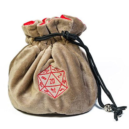 Large Dice Bags D&D with Pockets Khaki Storage Bag for DND RPG Game (4.58 Ounce)