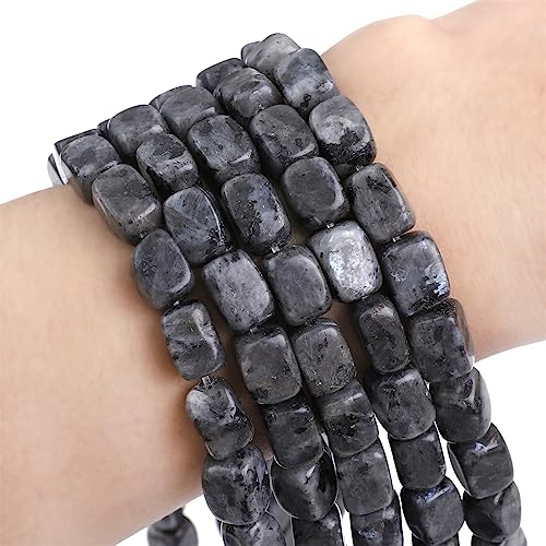 Natural Black Spectrolite Cuboid Stone Loose Semi Gemstone Beads for Jewelry Making 8mmx12mm 38cm (33 Count)