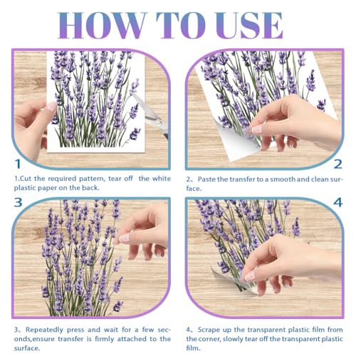 4 Sheets Lavender Furniture Transfer 6x12inch Butterfly and Bee Rub on Transfer Sticker UV Self (4 Count)