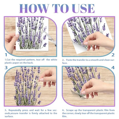 4 Sheets Lavender Furniture Transfer 6x12inch Butterfly and Bee Rub on Transfer Sticker UV Self (4 Count)
