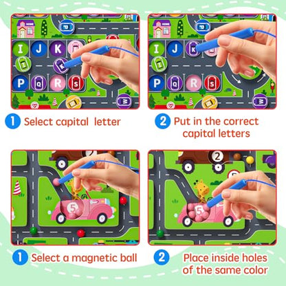 Magnetic Maze 2 in 1 Double Side Color and Number Maze Alphabet Puzzle Board for 3