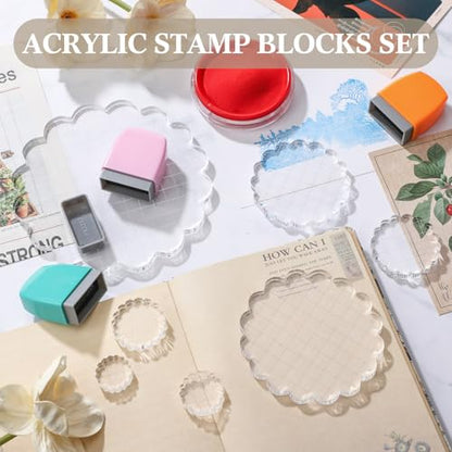 7 Pcs Acrylic Stamp Blocks Set Clear with Grid Lines