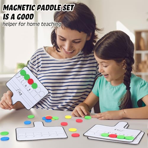9 Pcs Magnetic Paddle Set Education Dry Erase Double Side Handheld Answer Board with Magnetic Counters Discs Phonemic Awareness Phonics Games Toy for Students Kids Teaching Supply