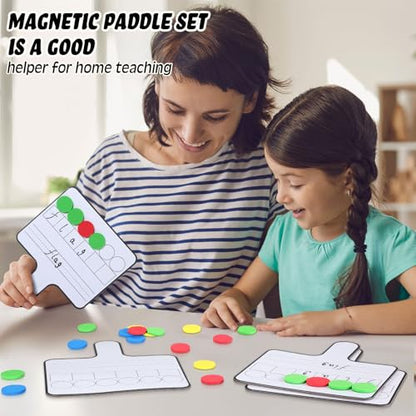 9 Pcs Magnetic Paddle Set Education Dry Erase Double Side Handheld Answer Board with Magnetic Counters Discs Phonemic Awareness Phonics Games Toy for Students Kids Teaching Supply