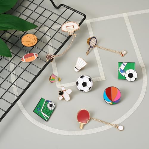 Beadthoven 11pcs Sports Alloy Enamel Pins Funny Backpack Pins Baseball Rugby Basketball Soccer Badminton Football Team Game Brooch Badge Lapel Pins for Sports Lover Clothing Hats Caps Decor Accessory (11 Count)