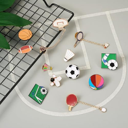 Beadthoven 11pcs Sports Alloy Enamel Pins Funny Backpack Pins Baseball Rugby Basketball Soccer Badminton Football Team Game Brooch Badge Lapel Pins for Sports Lover Clothing Hats Caps Decor Accessory (11 Count)