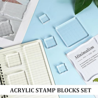 12Pcs Acrylic Stamp Block Clear Stamping Blocks Tools Set Assorted Sizes Stamp Blocks with Grid Lines for Scrapbooking Crafts Card Making (12 Count)