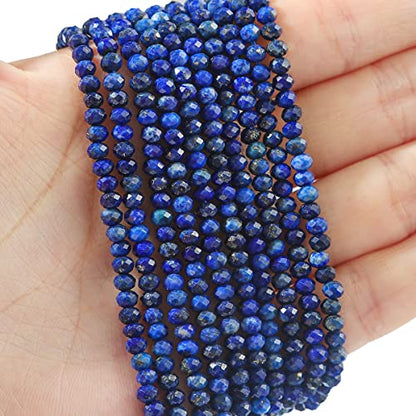 Natural Lapis Lazuli Beads 4x2mm 120pcs Faceted Rondelle Loose Semi Gemstone Beads for Jewelry Making Design (120 Count)