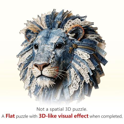 Denim Fabric Lion Puzzles Adults Gifts for Women Men Wooden 255 Pieces 13.4 * 11.6in