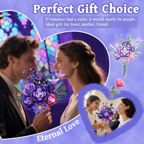 Purple Roses Flower Bouquet Building Sets