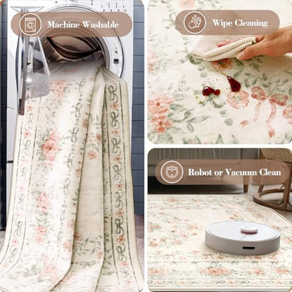 Floral Bow Washable Area Rug 5x7 (35.83 Sq Ft)