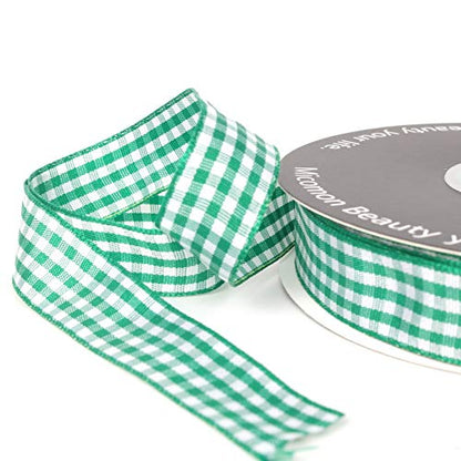 Green Gingham Plaid Checked Ribbon 25 Yards Each Roll 100% Polyester