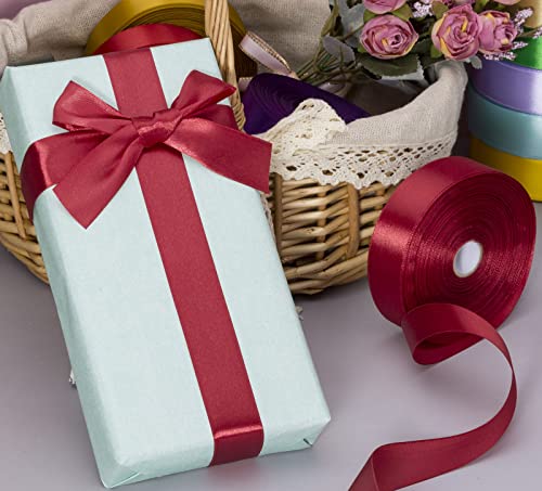 1 Inch Dark Red Solid Satin Ribbon for Gift Wrapping