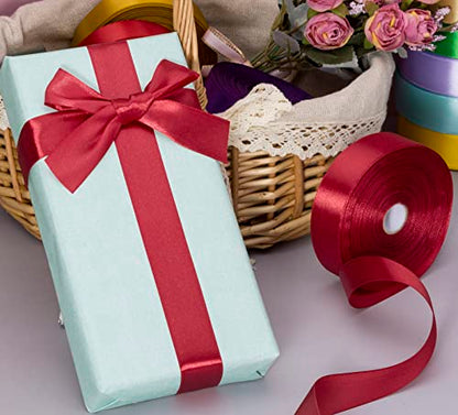 1 Inch Dark Red Solid Satin Ribbon for Gift Wrapping