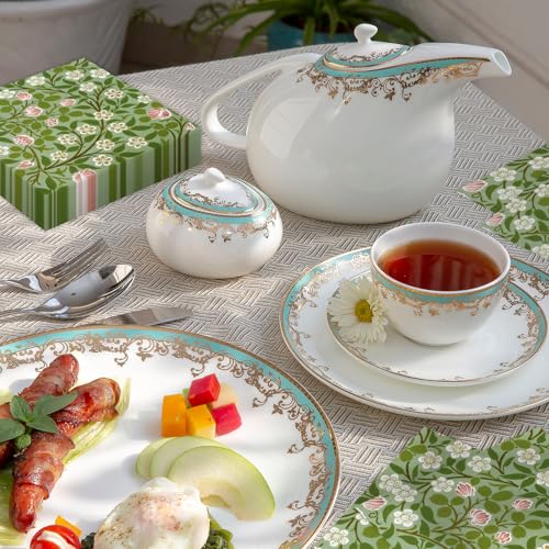 50 Pcs William Morris Cocktail Napkins Vintage Floral Green Paper Napkins Beverage Napkins Disposable Paper Party Napkin Decoration 5 "X 5" (50 Count)
